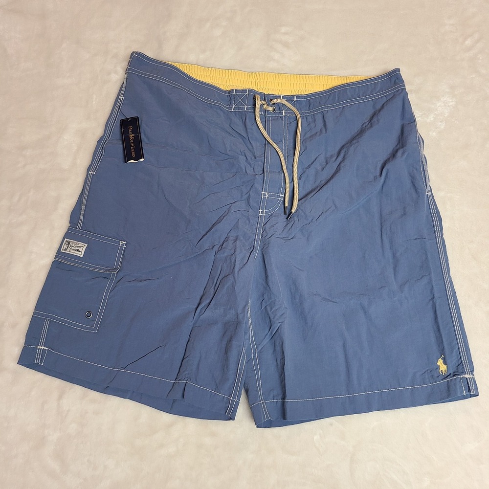 NWT Polo Ralph Lauren Swim Trunks Sz 2XL Lt Blue Board Short Cargo Yellow Pony
